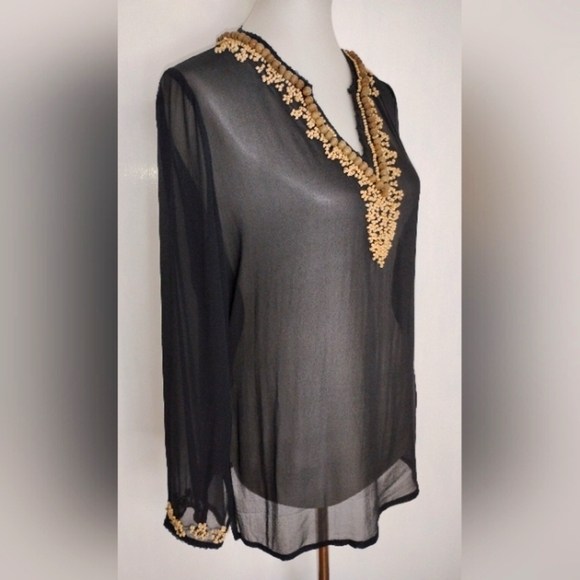 SILK CHIFFON BEADED TUNIC NWOT - Picture 1 of 9